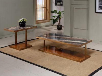 Square Coffee Table with Nature Marble Top and Stainless Steel Base