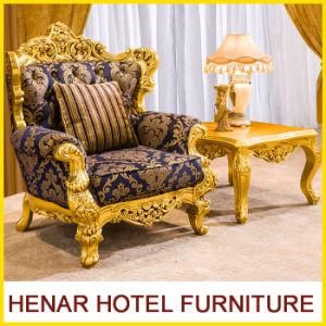 Classical Wooden Gold King Throne Sofa Chair with Button Tufted