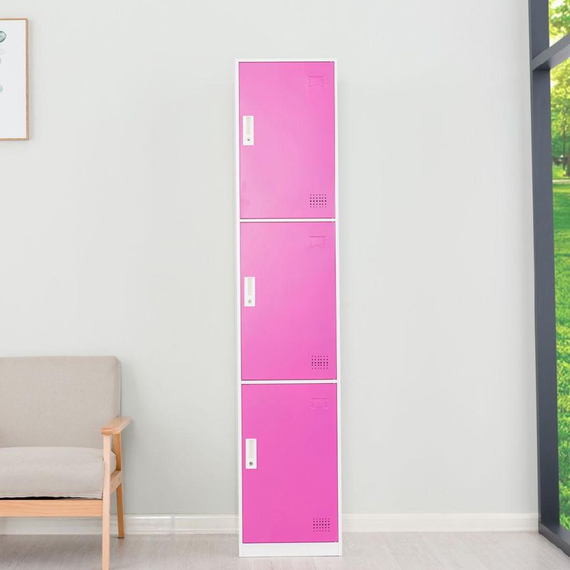 Colorful 3 Door Metal Locker Steel Vertical Cam Lock Lockers Gym Staff Employee