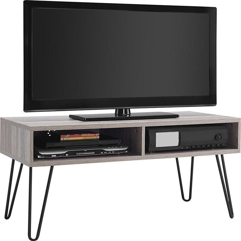 Cable Holes Reserved Wooden TV Stand with Metal Feet