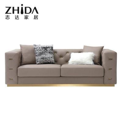 Good Price New Luxury Italian Style Modern Leather Sofas Comfort Living Room Villa Sofa Couch with Gold Stainless Steel Feet