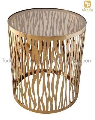 Customized Laser Clear Glass Round Gold End Table Lamp Small Table