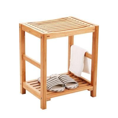 2 Layers Bamboo Bath Stool with Storage Shelf Bamboo Bathroom Shower Bench