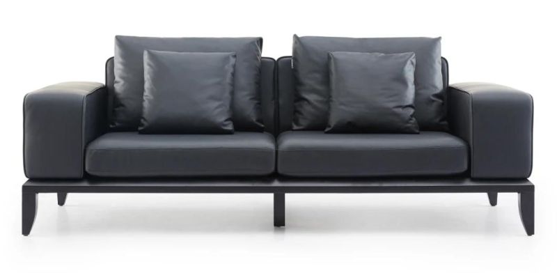 Lm19 3 Seater Sofa with Armrest, Italian Minimalist Style Genuine Leather Sofas in Home Living Room and Hotel