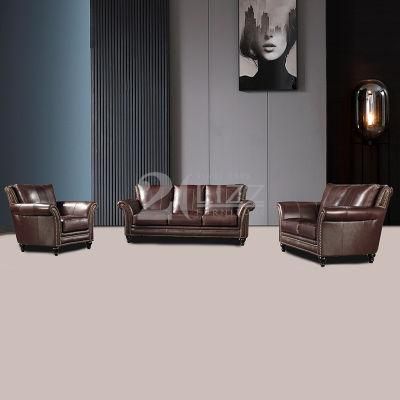American Vintage Living Room Home Top Grain Genuine Leather Sectional Leisure 1+2+3 Sofa Chair Furniture Set