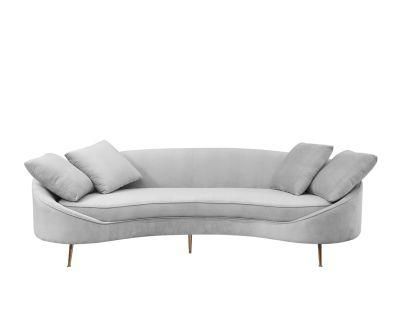 Golden Legs Living Room Furniture Blue Velvet Curved Lounge Sofa