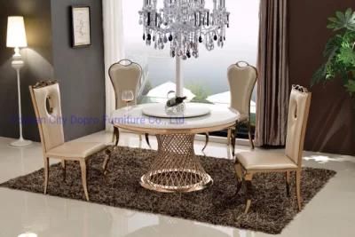 Nest Shape Marble Top Metal Base Dining Round Table Set with Lazy Susan for Home Furniture