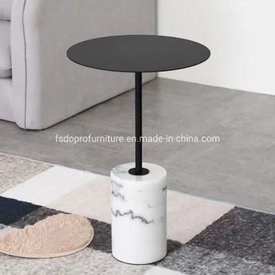 Natural Real Marble Base with Metal Top End Side Table in Gold or Black
