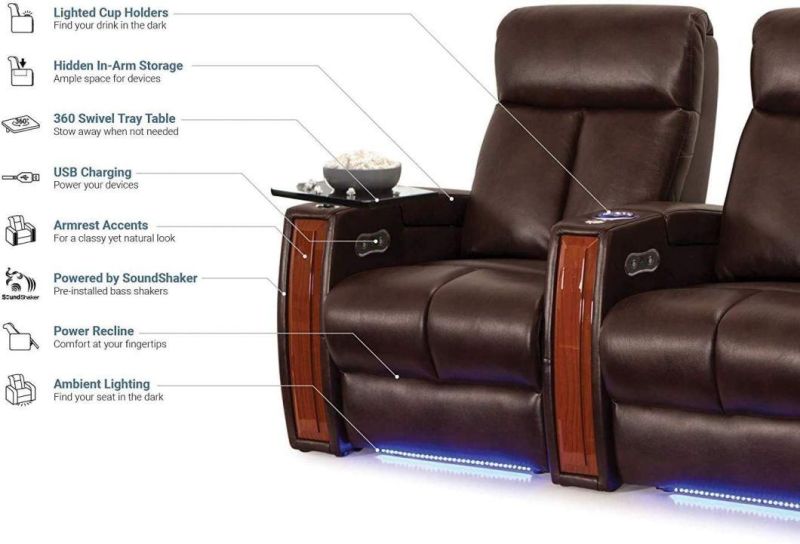 Jky Furniture Multifunction Luxury Adjustable Leather Home Theater Power Recliner Sofa Set with Customerization Functions