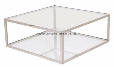 Simple Design Clear Glass Top Metal Coffee Table for Home Furniture