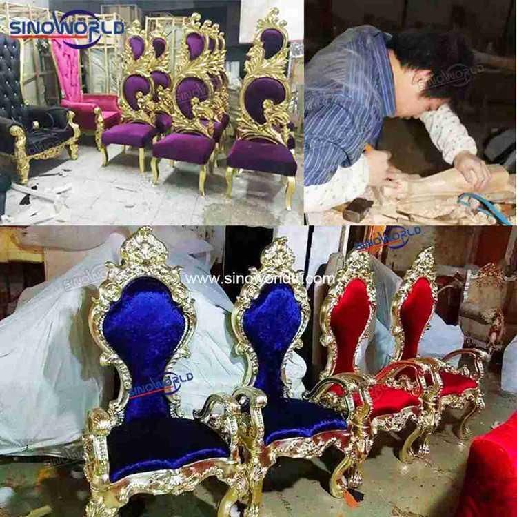 Hotel Royal King Wooden Queen Antique Classical Wedding King Throne Chair Furniture