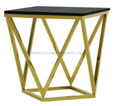 Simple Design Side Table Gold Stainless Steel Marble Top