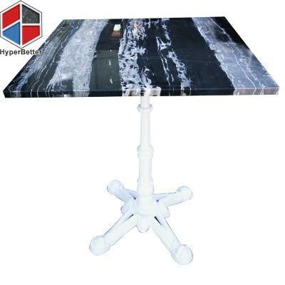 Wholeseal Customized White Black Mixed Square Marble Cafe Table Top White Wrought Iron Base