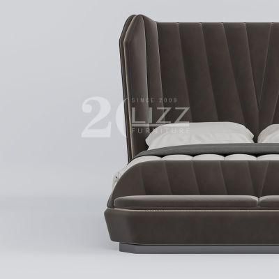 High End Quality Contemporary Coffee Color Bedroom Furniture Italian High Headboard Fabric Sofa Bed