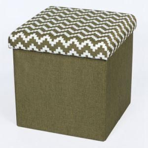 Knobby Hot Sale Square Ottoman Foldaway Storage Blanket Toy Ottoman Stool Faux Linen Green