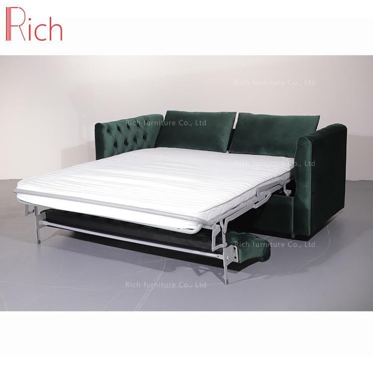 Green Velvet Fabric Sleeper Bed Living Room Airbnb Apartment Sofa Sleeping Bed