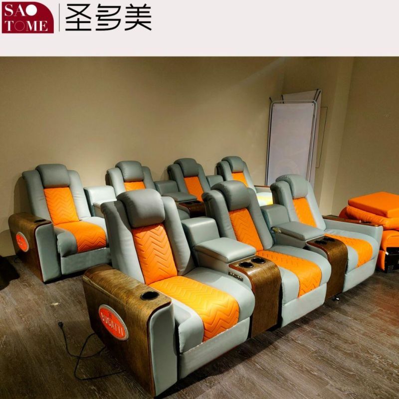Modern Comfortable Private Theater Leather Double Armrest Unit Retractable Functional Sofa