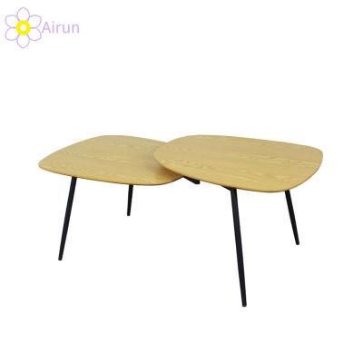 Simple Design Modern Nordic Style Popular Veneer Wooden Metal Leg Coffee Table Set