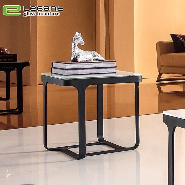 Stainless Steel End Table with Grey Tempered Glass Top