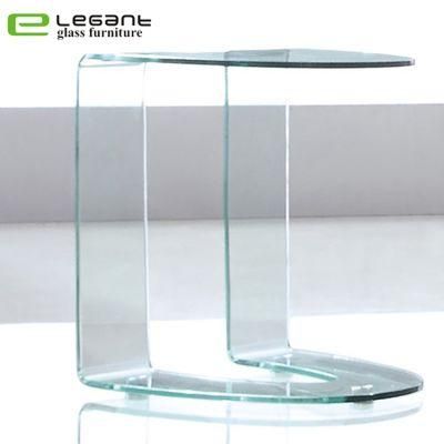 Half Moon Shaped Clear Bent Glass Sofa Table