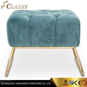 Living Room Footstool Luxury Elegant Blue Stainless Steel Gold Hotel Square Ottoman Pouf