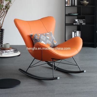 Modern Italian Balcony Leisure Backrest Metal Base Leather Rocking Chair