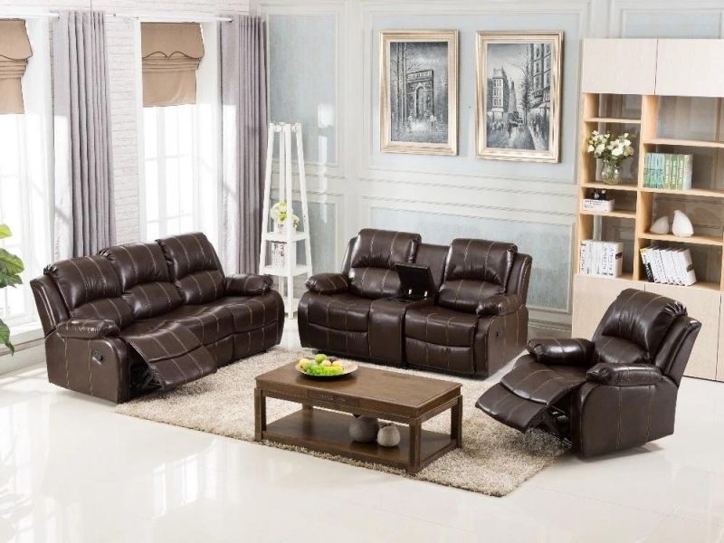 Jky Furniture Luxury Design Top Grain Leather Manual Recliner Sofa Set for (3+2+1) with Over-Filled Cushion and Customizable Functions