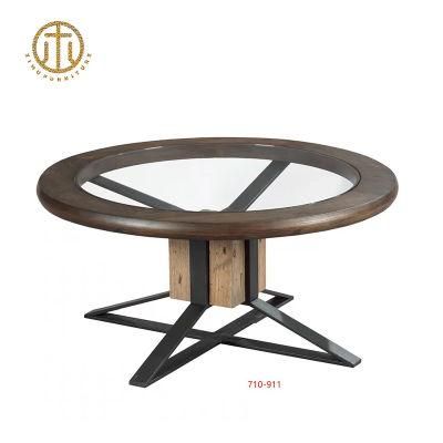 Poplar Wood Transparent Glass Waterproof Round Coffee Table
