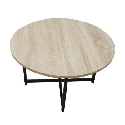 Simple Design Wooden Metal Round Coffee Table Sofa Side Table