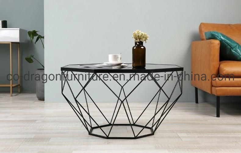 New Design Livingroom Furniture Steel Coffee Table with Glass Top