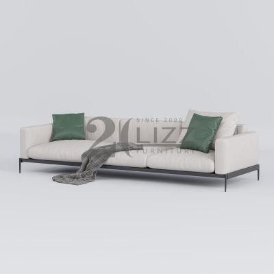 Leisure Wooden Frame Home Furniture Modern Modular Real Leather White Sofa with Stainless Steel Legs