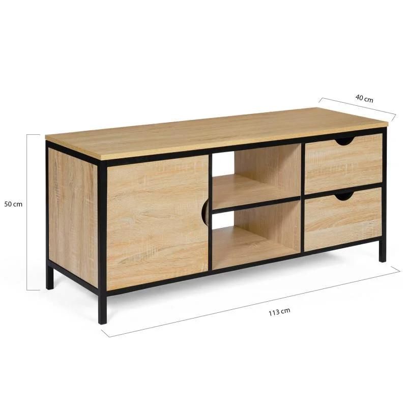 Industrial Style Simple Steel-Wood Combined TV Cabinet with Double Drawers 0384