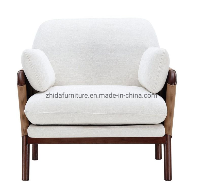 Hotel Furniture White Fabric Leather Fabric Wooden Legs Living Room Chair