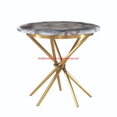 Hotel High End Fruniture Luxury Design Onyx Marble Top with Stainless Steel Corner Table