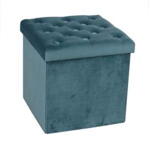 Knobby Modern Button Design Collapsible Storage Velvet Ottoman