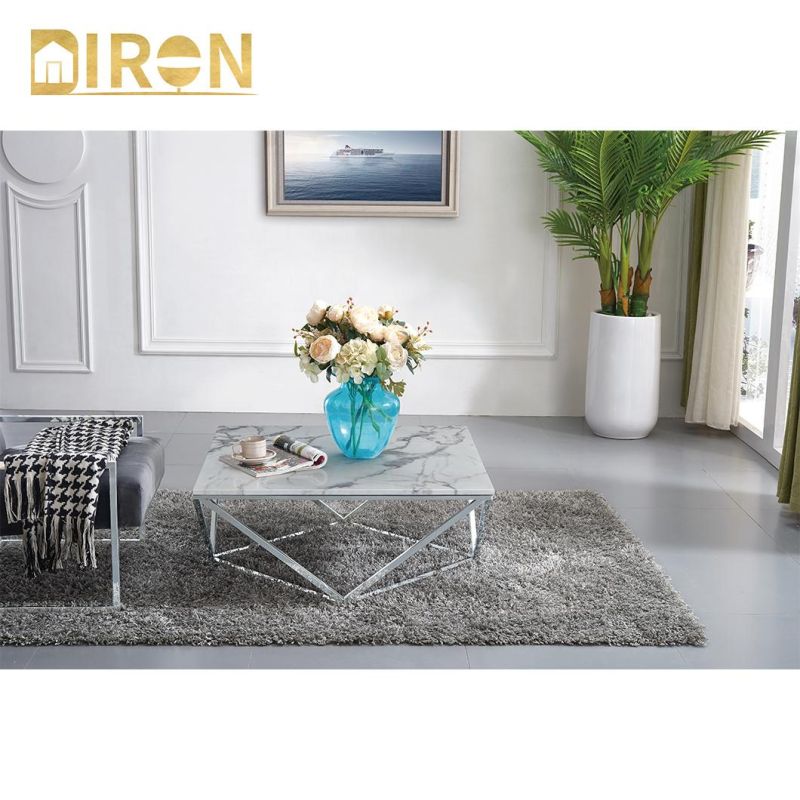 China Wholesale New Design Modern Marble Top Stainless Steel Base Coffee Table