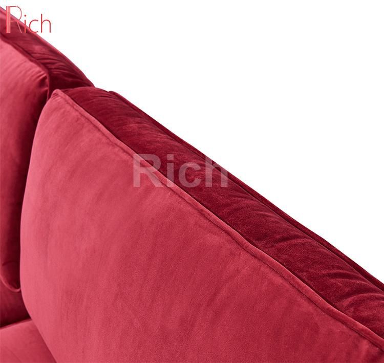 European Style Drawing Room Furniture Red Velvet Modern Seating Sofa