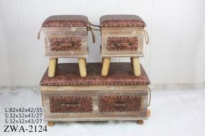 Kd Antique Wooden Storage Box Stool Chair Chest Ottoman with Cushion+Drawer for Living Room