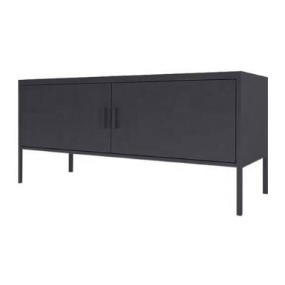 Factory Direct Two Shelves Storage Modern TV Stand with Swing Black Doors