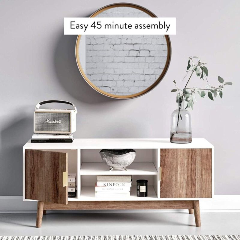 Modern TV Stand TV Cabinet Media Console with Wooden Frame Cabinet Doors