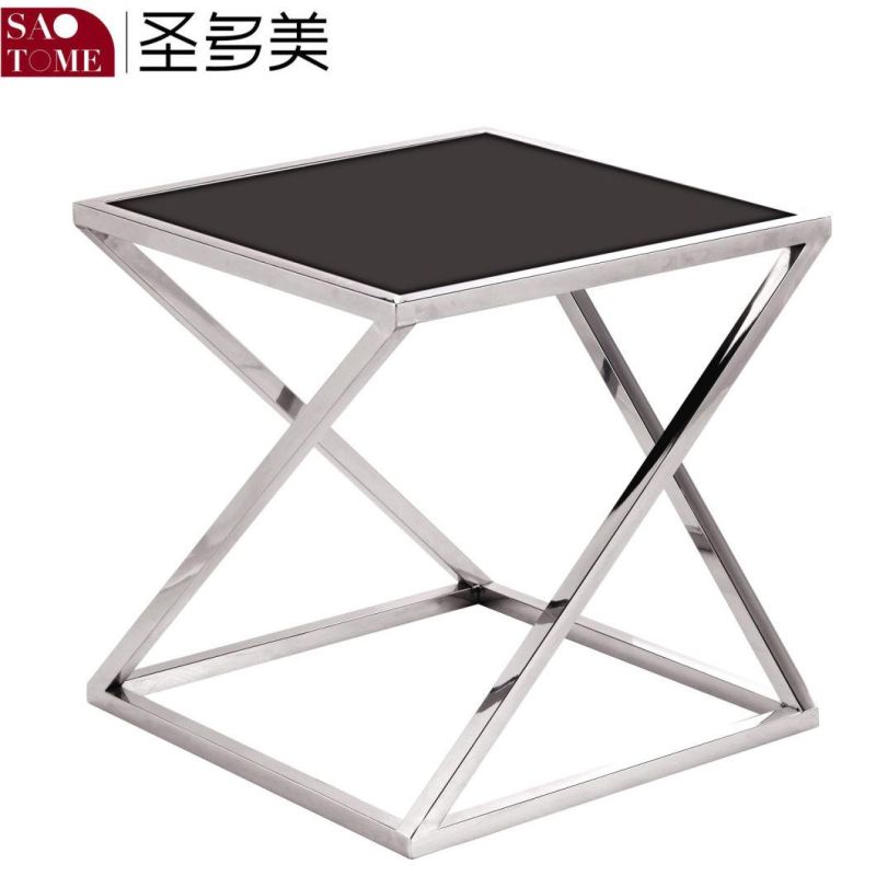 Modern Practical Living Room Furniture Stainless Steel Black Glass Round Table