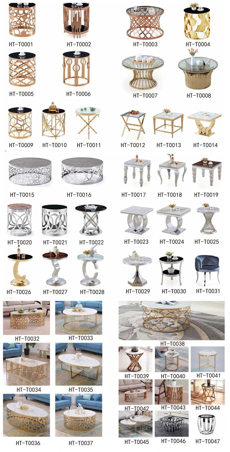 Modern Two Sets Sofa Table High Quality Coffee Round Marble Dining Table with 201 Stainless Steel Legs