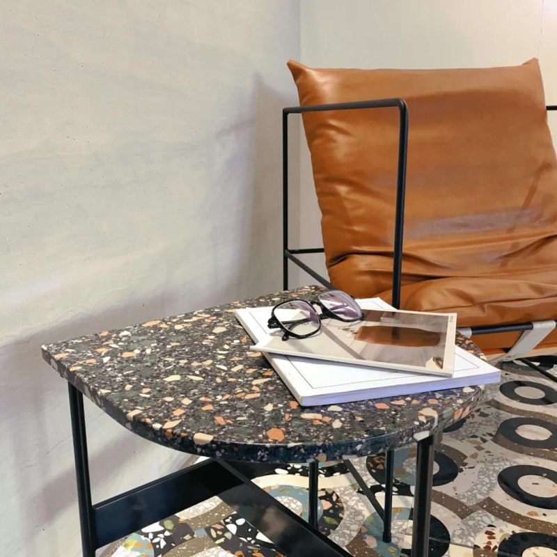 2 Piece Metal Round Tables with Marble Top for Living Room Furniture
