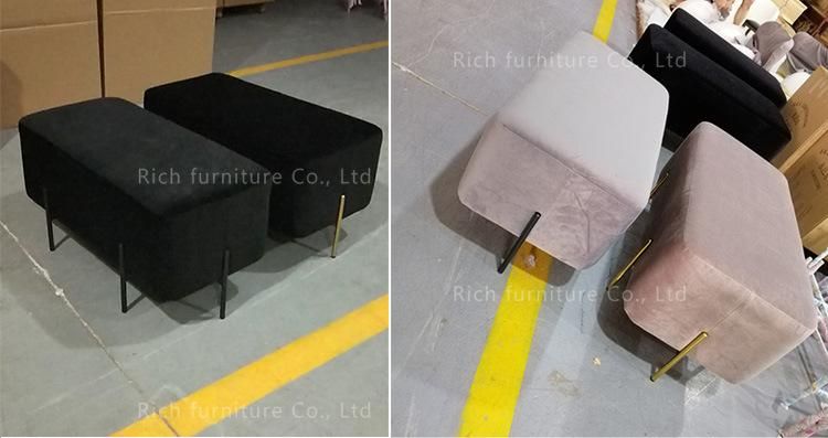 Living Room Furniture Golden Stainless Steel Base Velvet Modern Stool Pouf Ottoman Square
