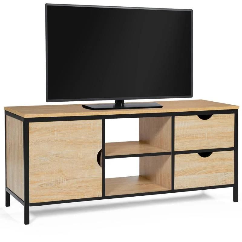 Industrial Style Simple Steel-Wood Combined TV Cabinet with Double Drawers 0384