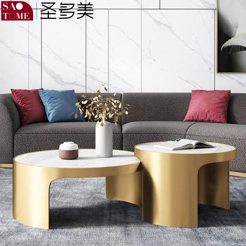 Modern Living Room Furniture Stainless Steel Titanium and Bright Rock Plate Top Tea Table