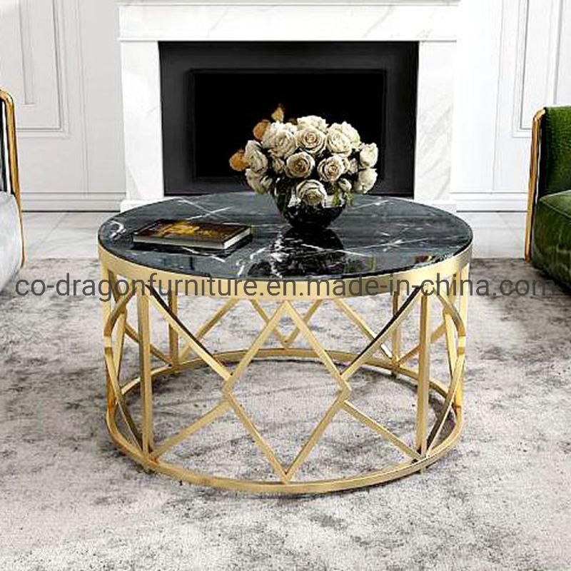 Fashion Modern Furniture Stainless Steel Coffee Table with Marble Top