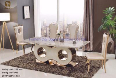 New Chinese Style Antique Marble Stainless Steel Dining Table Set for Home Furniture