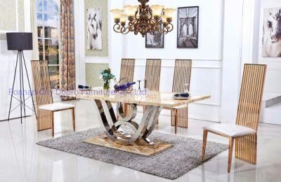 Antique Wholesale Stainless Steel Double Marble Dining Table for Home Furniture