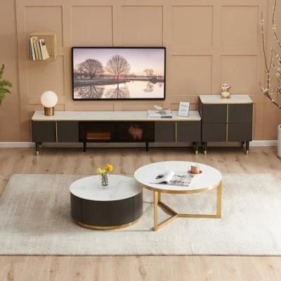 Quanu Dw1030 Combination of High and Low Circular Modern Light Luxury Rock Board Coffee Table and TV Cabinet